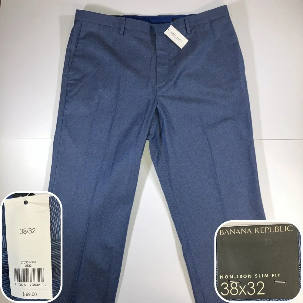 Banana Republic Non-Iron Slim Fit Dress Pants Mens 38x32‎ Navy Blue NWT